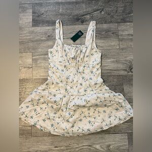 White Floral Button-Front Sundress with Blue Blossoms
